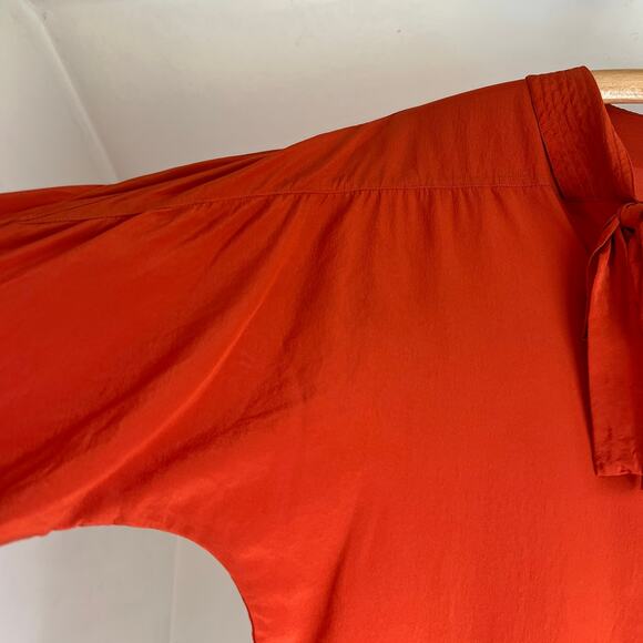 Vintage Orange 100% Silk‎ Bow Tie Peter Pan Collar Secretary Blouse Top - Picture 7 of 13